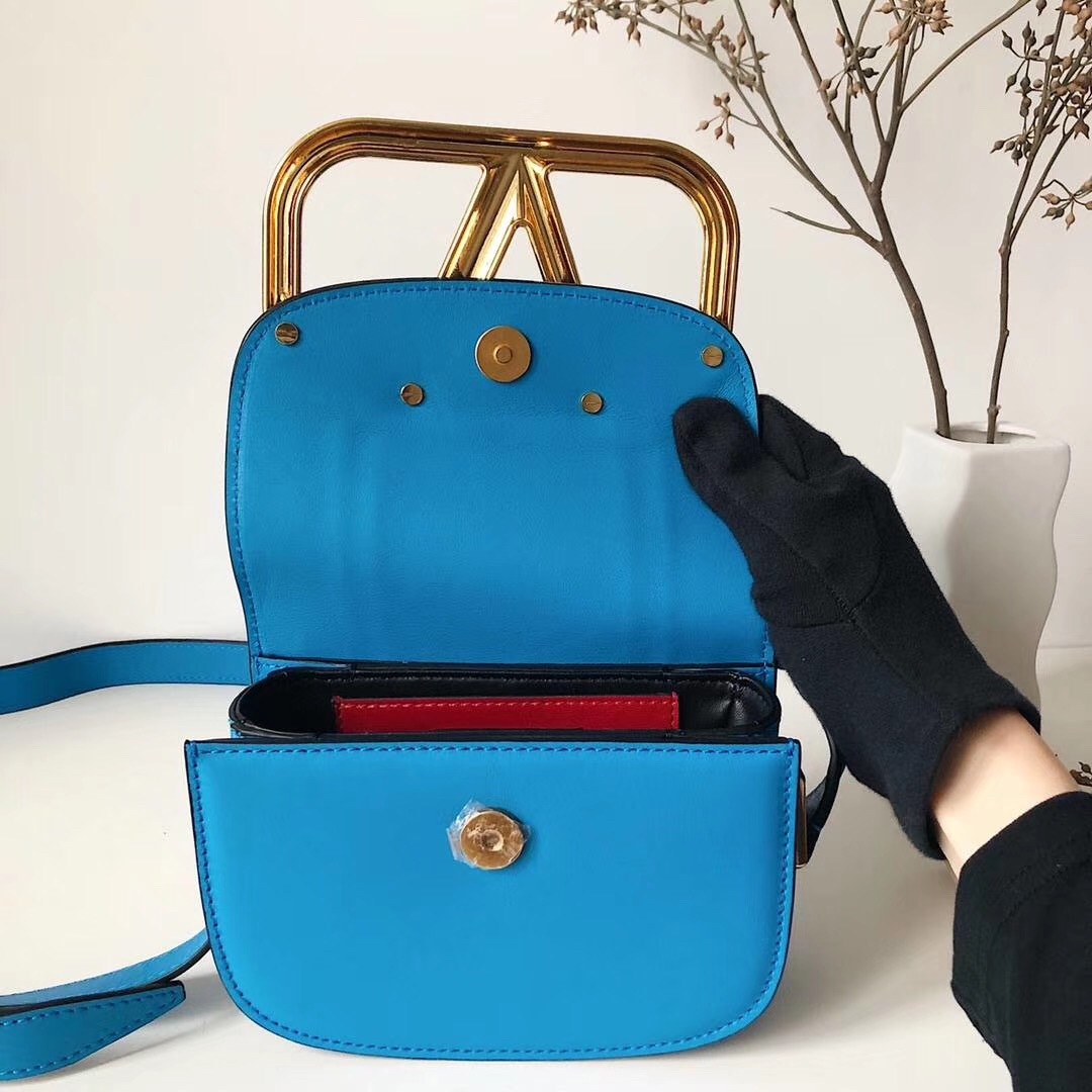 valentino small S*pervee crossbody bag in neon blue leather