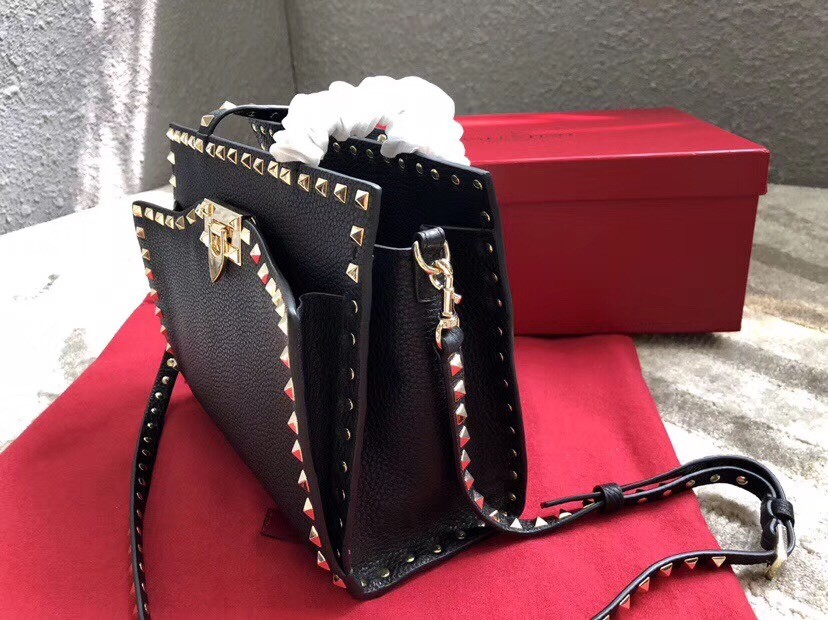 Valentino Black Small Rockstud Top Handle Bag
