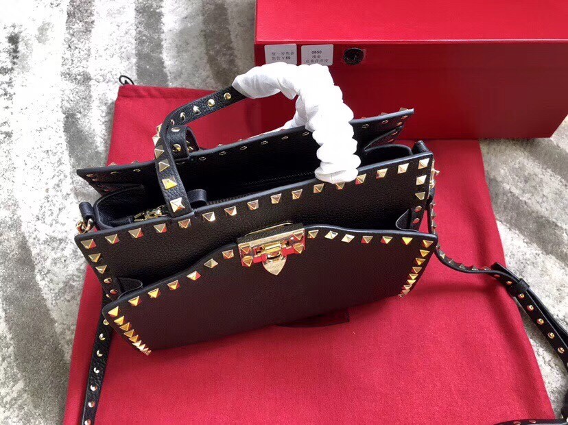 Valentino Black Small Rockstud Top Handle Bag