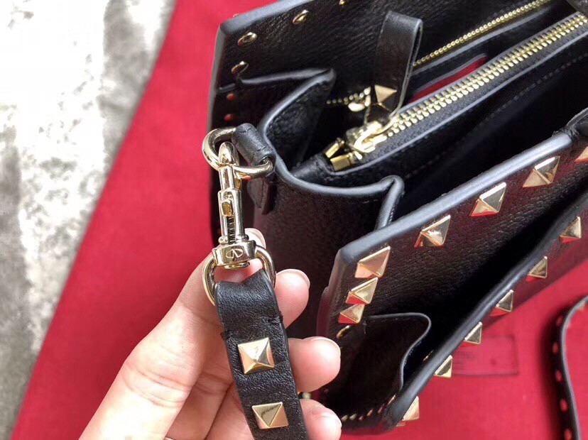 Valentino Black Small Rockstud Top Handle Bag
