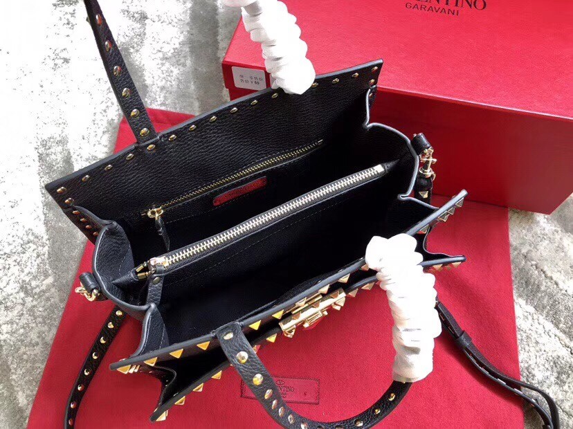 Valentino Black Small Rockstud Top Handle Bag