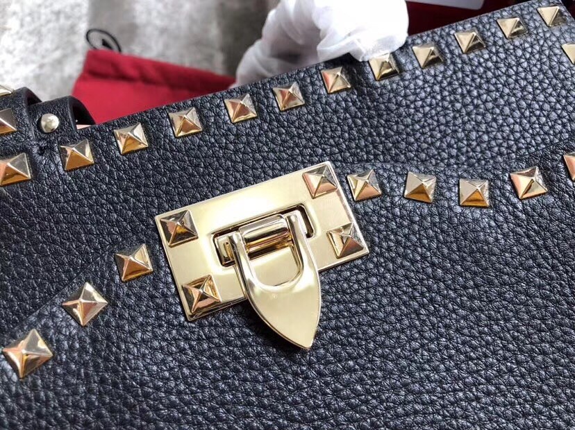 Valentino Black Small Rockstud Top Handle Bag