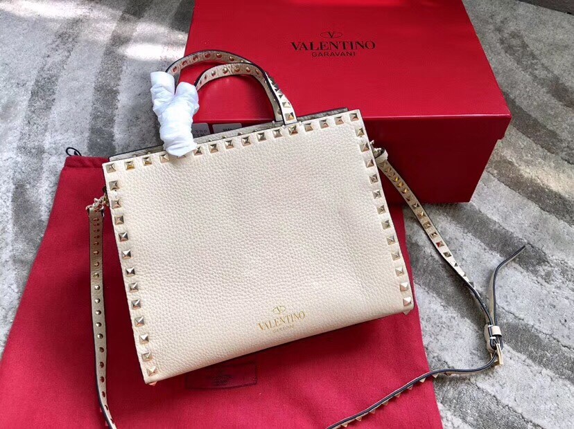 Valentino White Small Rockstud Top Handle Bag