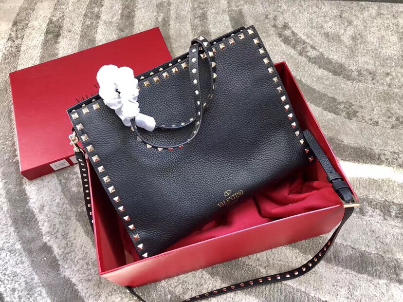 Valentino Black Medium Rockstud Top Handle Bag