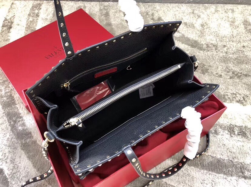 Valentino Black Medium Rockstud Top Handle Bag