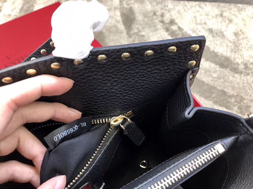 Valentino Black Medium Rockstud Top Handle Bag