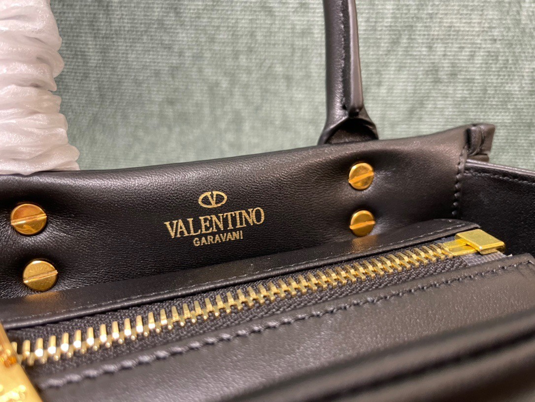 Valentino One Stud Top Handle Bag In Black Nappa Leather