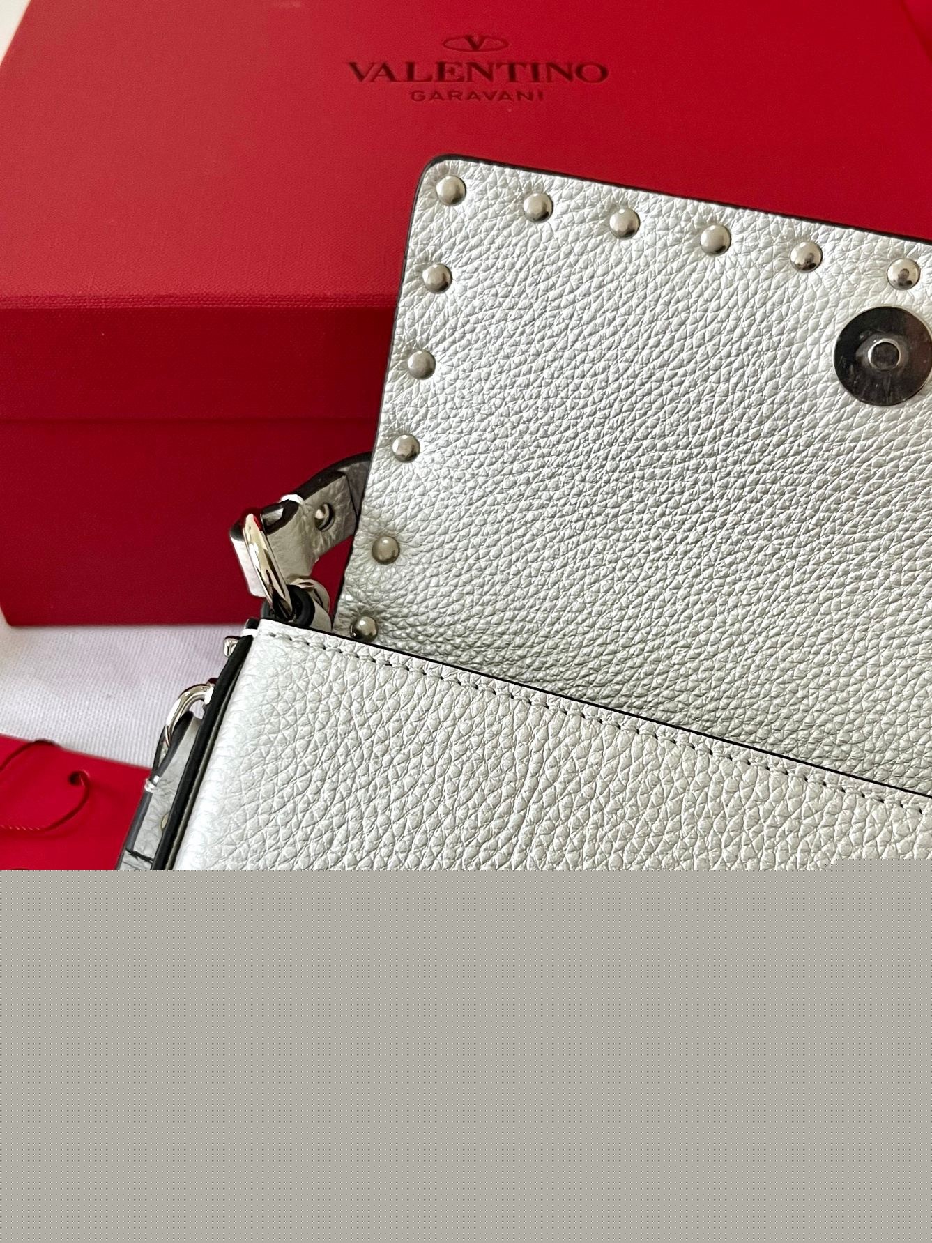 Valentino Rockstud Pouch Bag in White Grained Leather