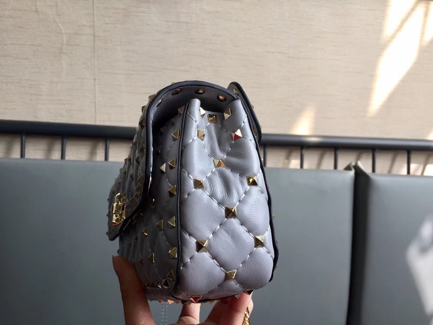 Valentino Rockstud Spike Small Bag In Pale Blue Lambskin