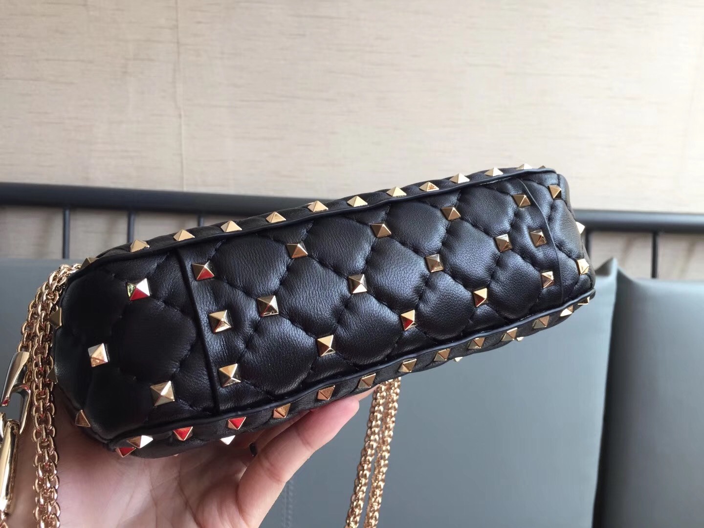 Valentino Rockstud Spike Small Bag In Black Lambskin