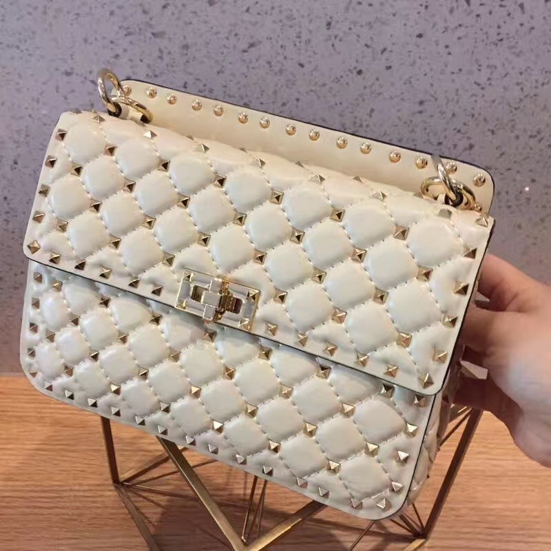 Valentino Medium Rockstud Spike Chain White Bag