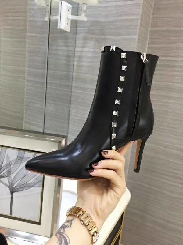 Valentino Black Rockstud Heeled Ankle Boots 85mm