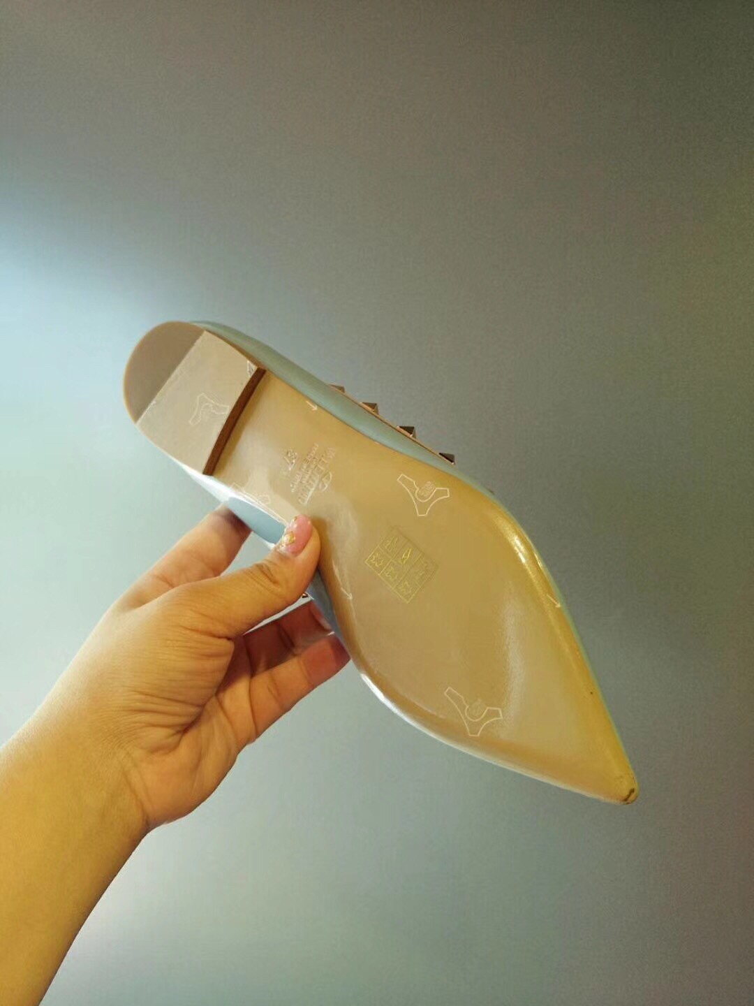 Valentino Rockstud Ballet Flats In Light Blue Patent Leather