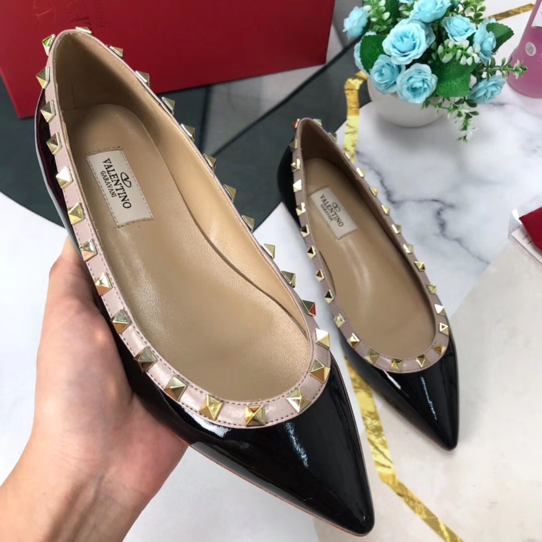 Valentino Rockstud Ballet Flats In Black Patent Leather