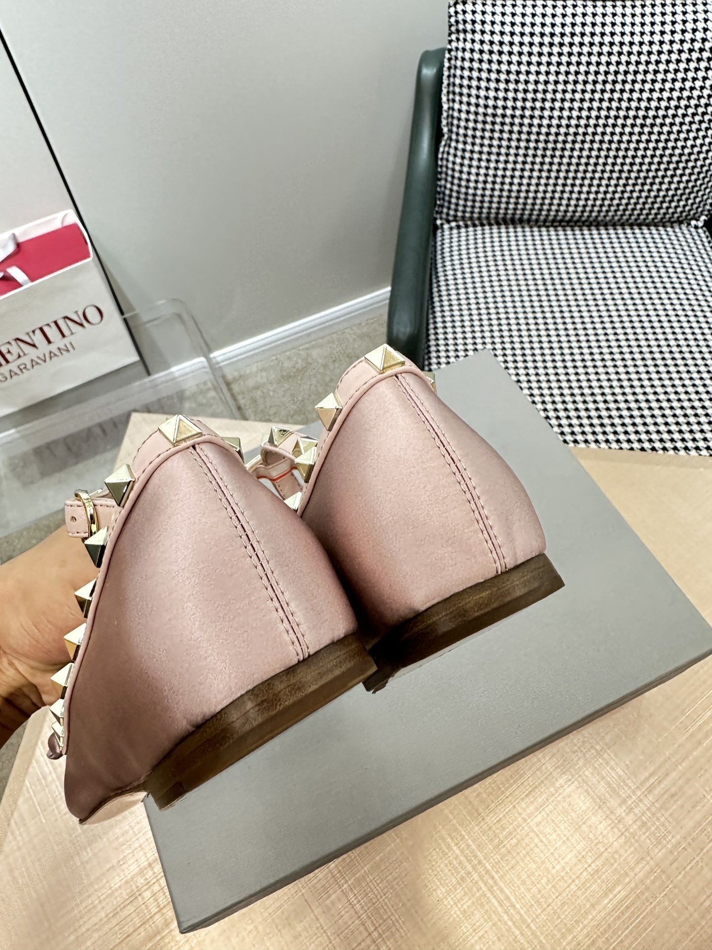 Valentino Garavani Rockstud Ballerina In Beige Satin