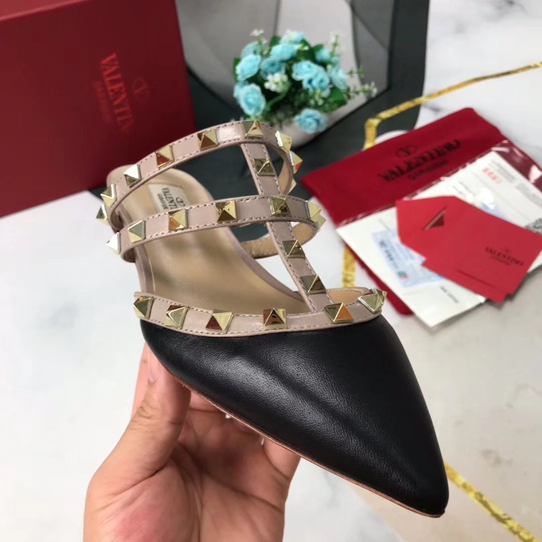 Valentino Rockstud Flat Mules In Black Nappa Leather