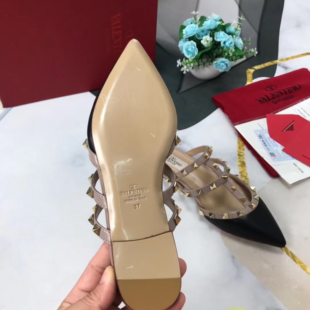 Valentino Rockstud Flat Mules In Black Nappa Leather