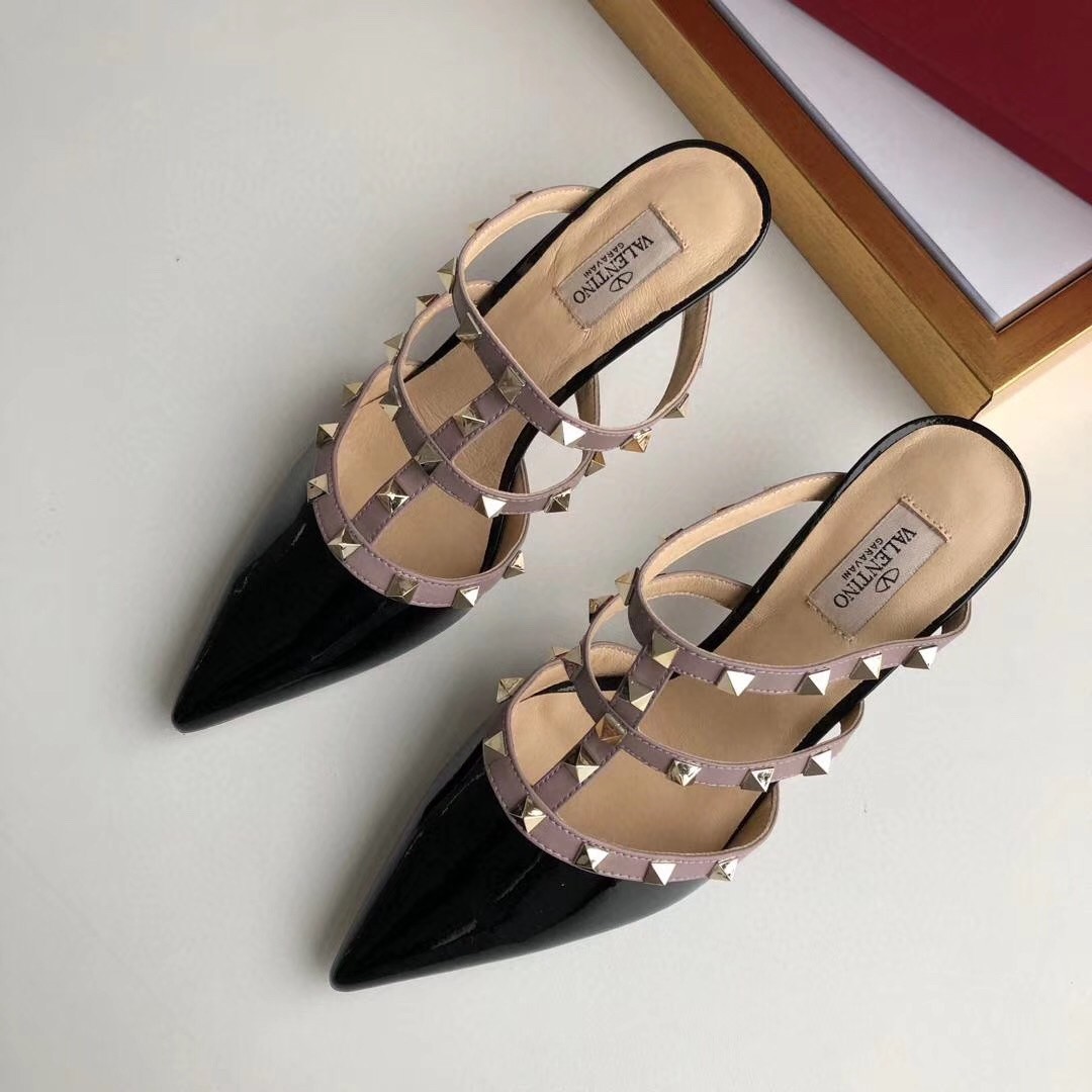 Valentino Rockstud Mules 50mm In Black Patent Leather