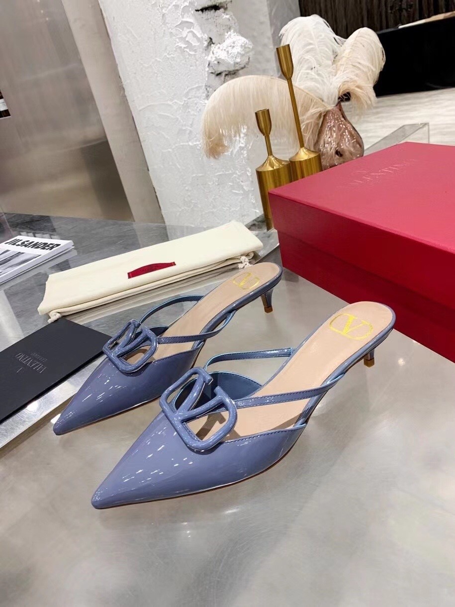 Valentino VLogo Mules 40mm In Blue Patent Leather