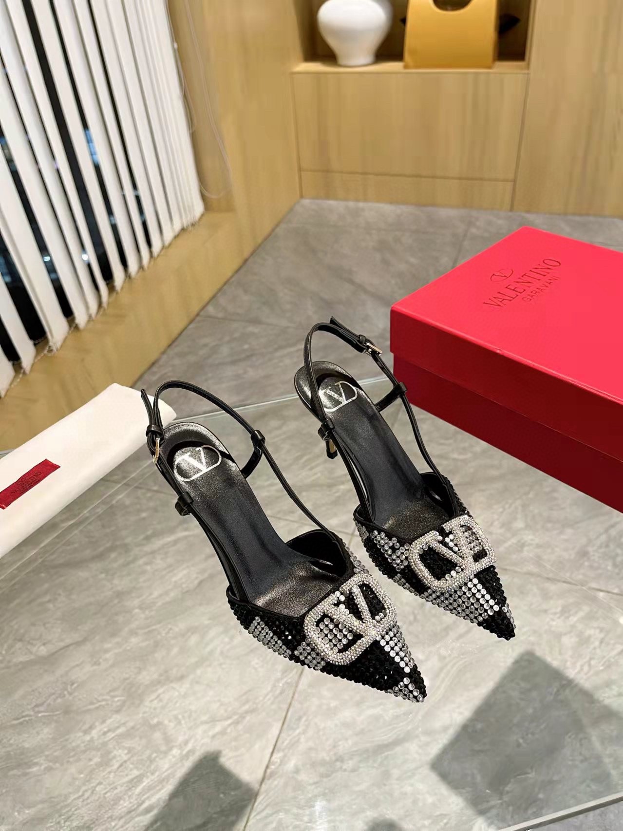Valentino VLogo Signature Slingback Pumps 80mm with Crystal Chess