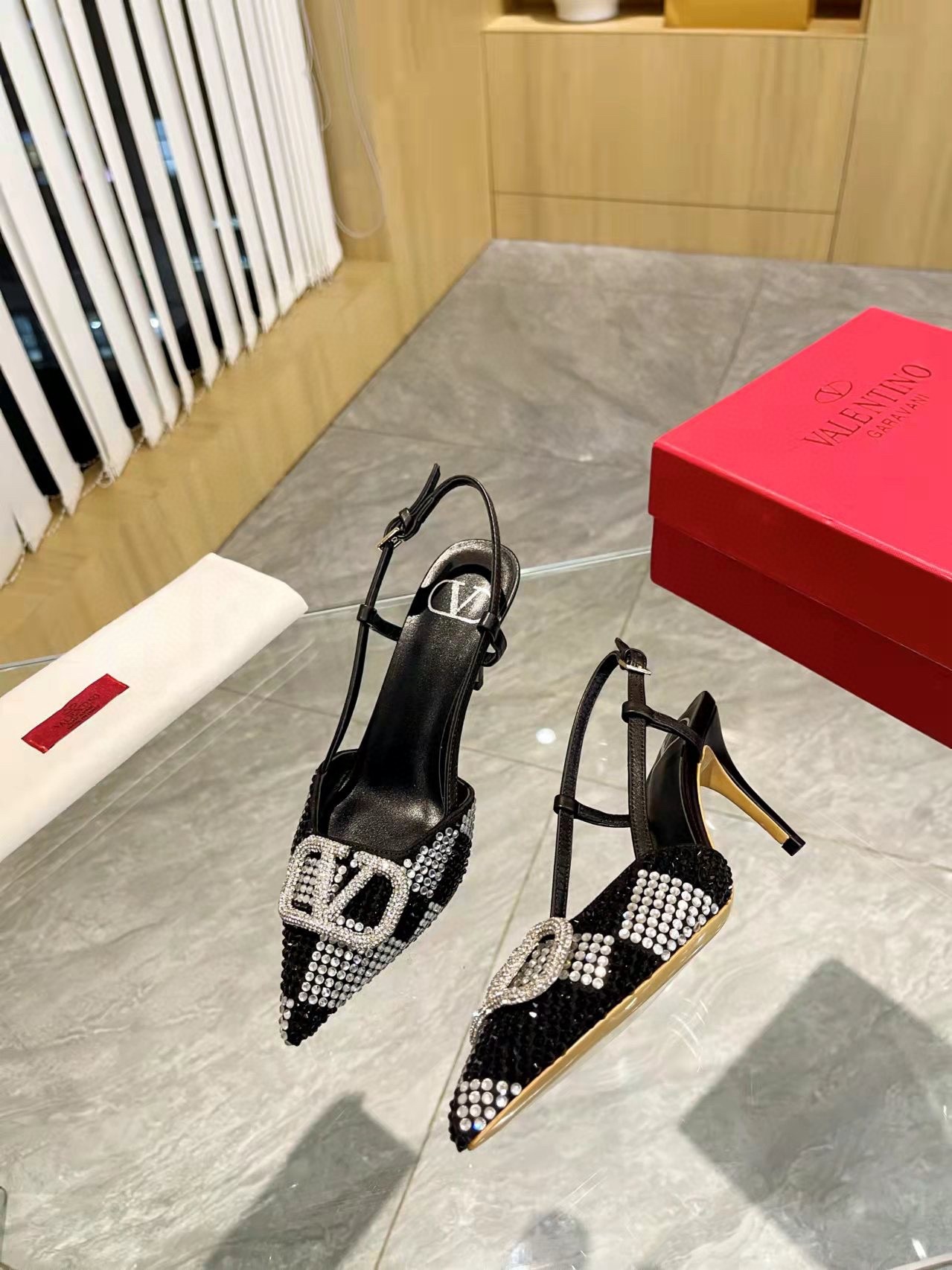 Valentino VLogo Signature Slingback Pumps 80mm with Crystal Chess