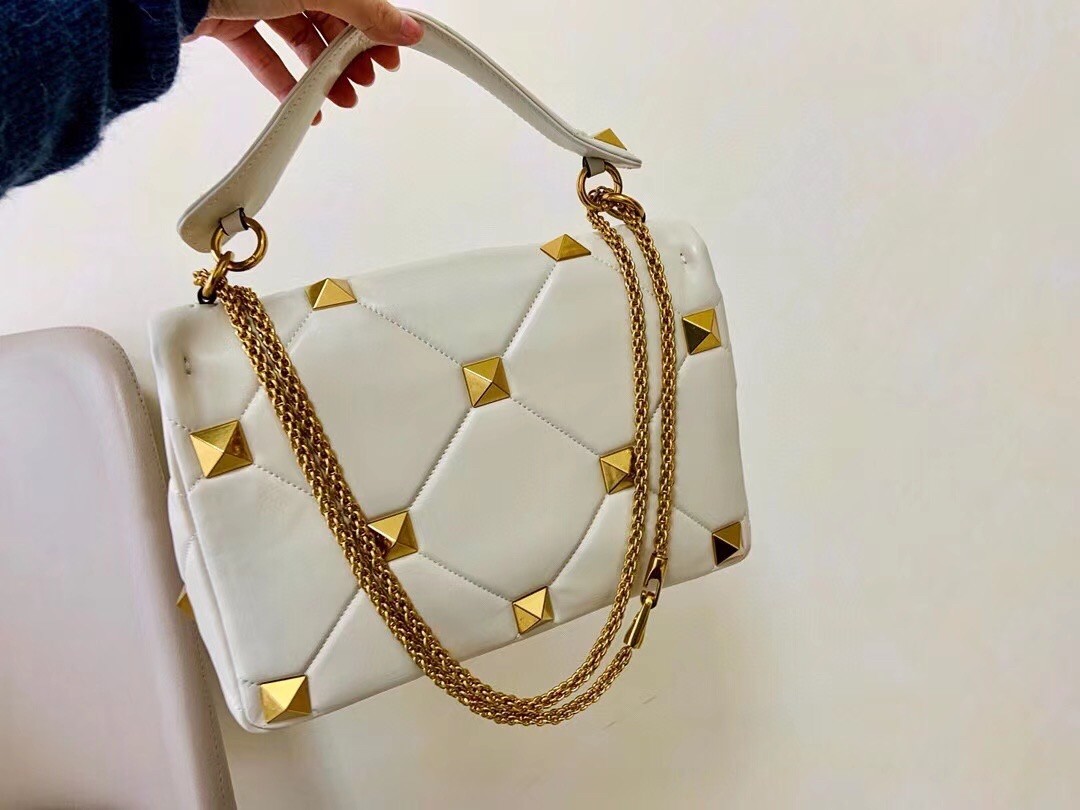 Valentino Roman Stud Chain Bag In Ivory Lambskin