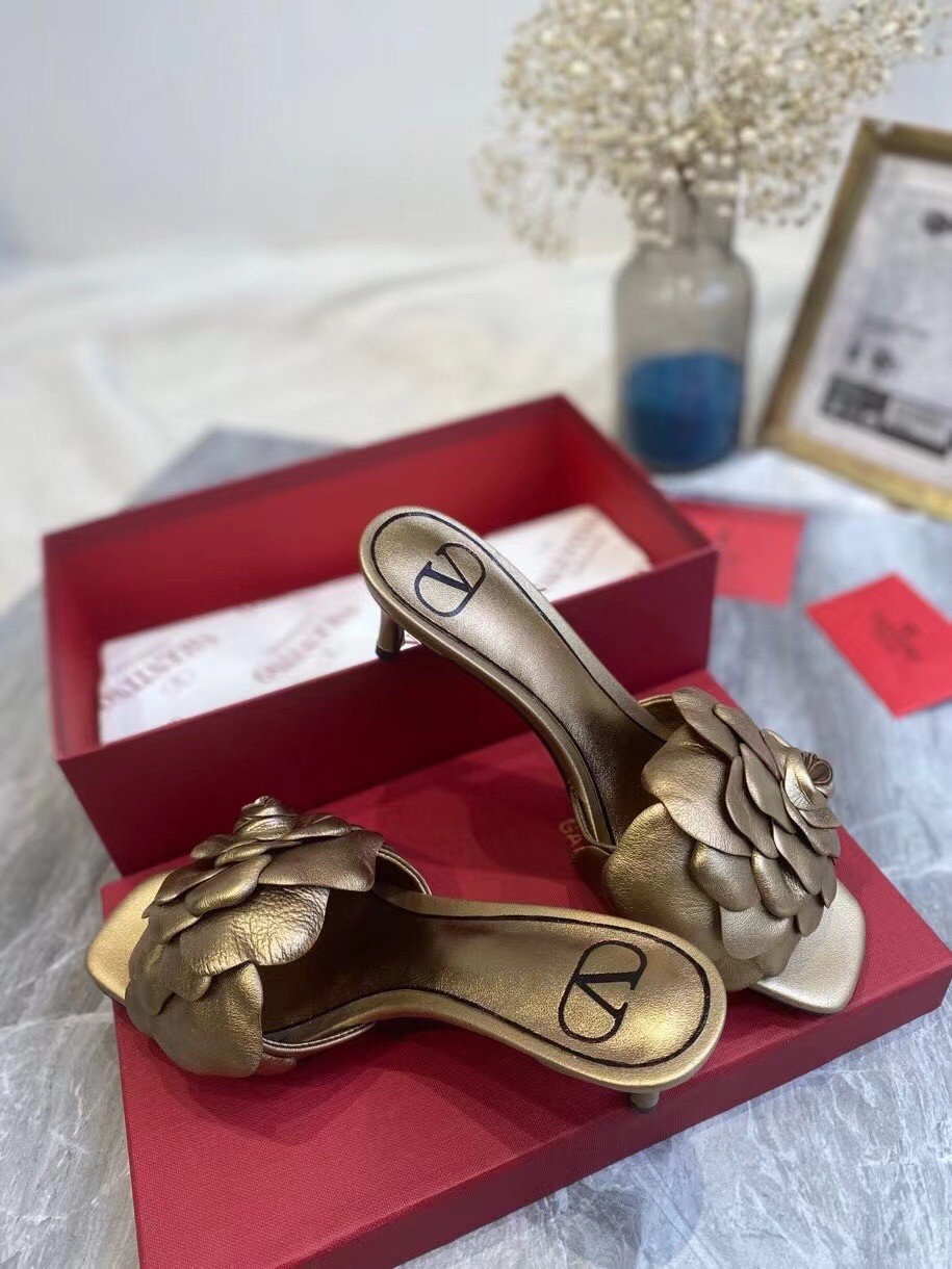 Valentino Atelier Shoes 03 Rose Edition Slide Sandals 55mm Gold