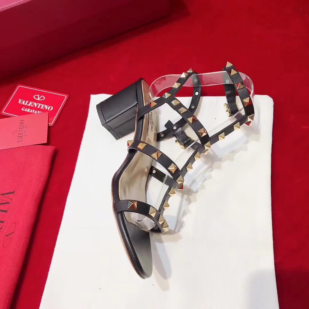 Valentino Rockstud Ankle Strap Sandals 60mm In Black Calfskin