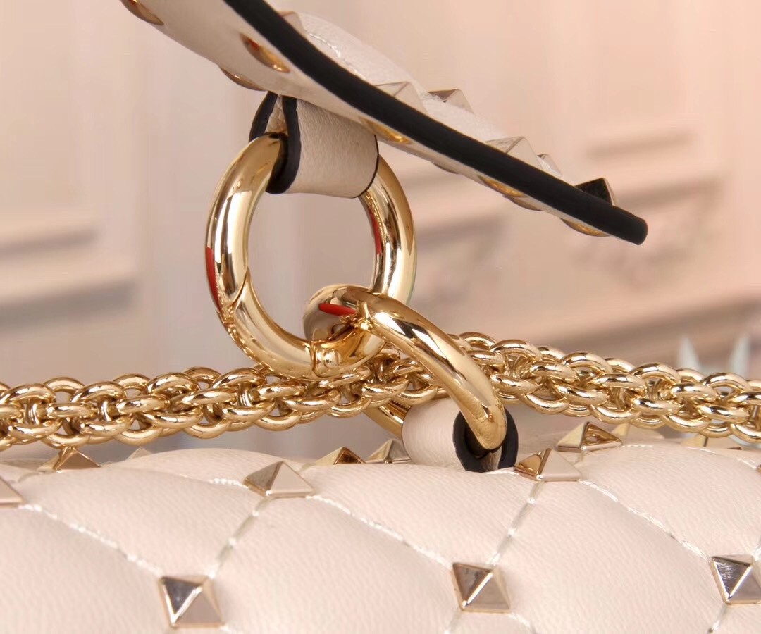 Valentino White Large Free Rockstud Spike Chain Bag