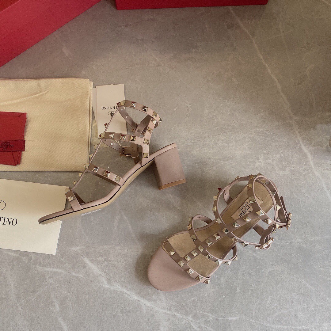 Valentino Rockstud Ankle Strap Sandals 60mm In Poudre Calfskin