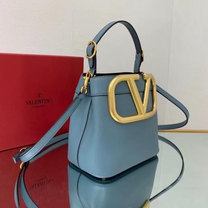 valentino S*pervee top handle bag in blue calfskin