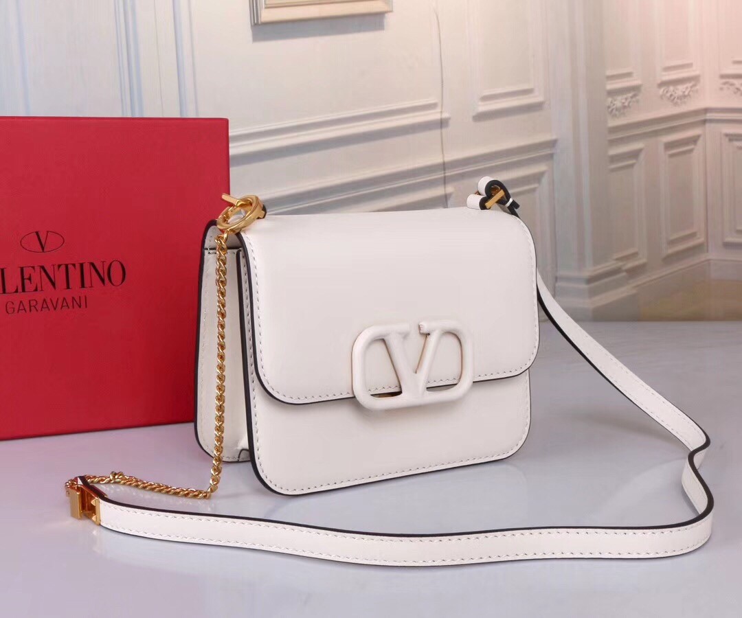 Valentino Small Vsling Shoulder Bag In White Calfskin