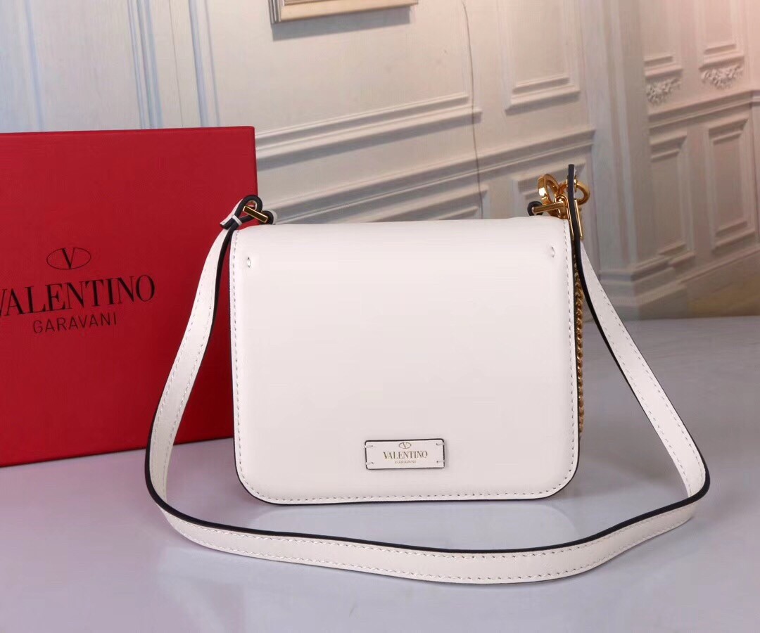 Valentino Small Vsling Shoulder Bag In White Calfskin