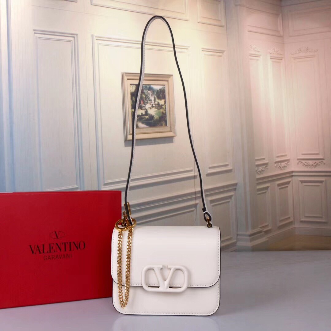 Valentino Small Vsling Shoulder Bag In White Calfskin