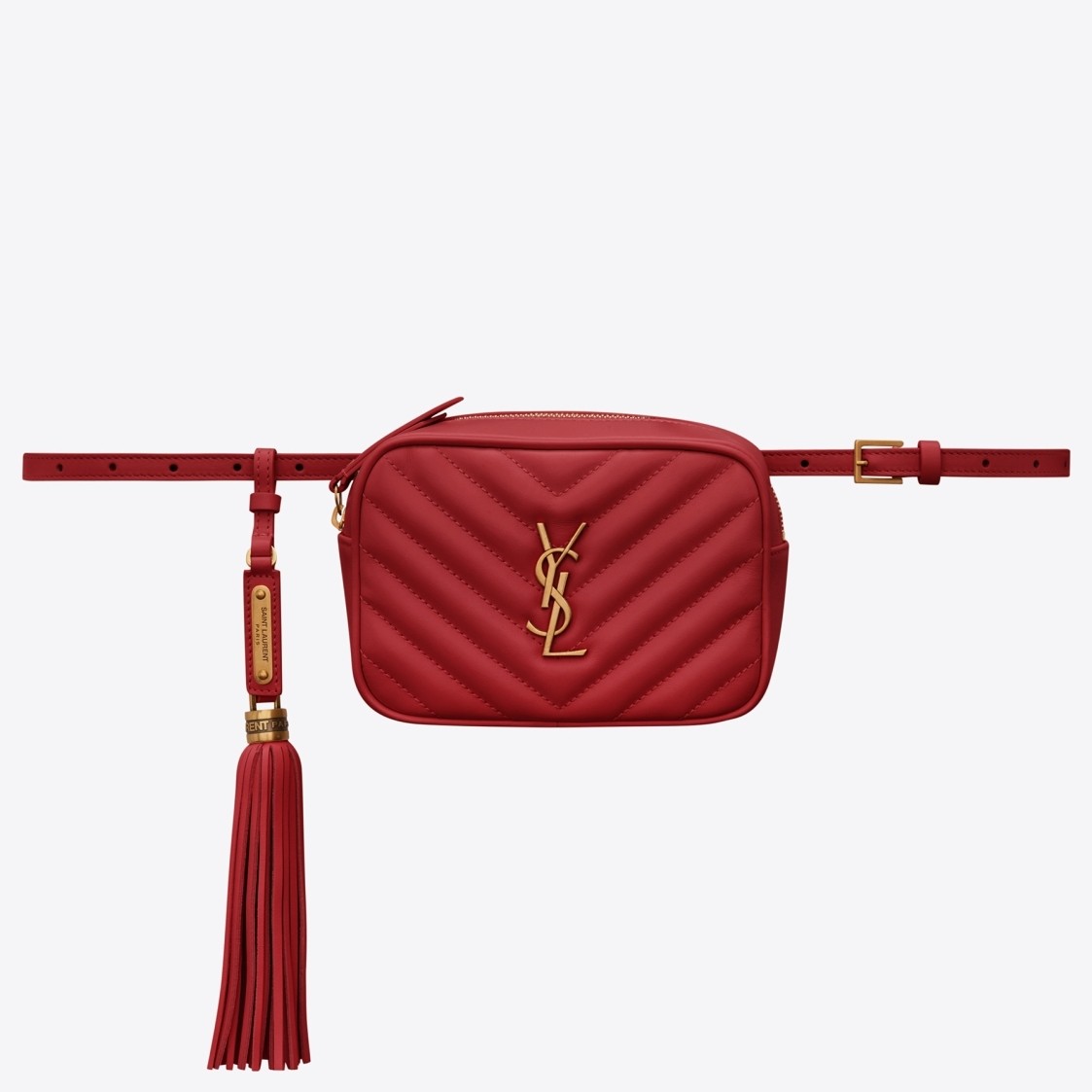 Sa**t Lau*nt lou belt bag in red matelasse leather
