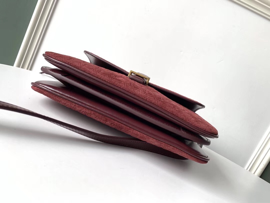 Sa**t Lau*nt monogram all over small satchel in bordeaux suede