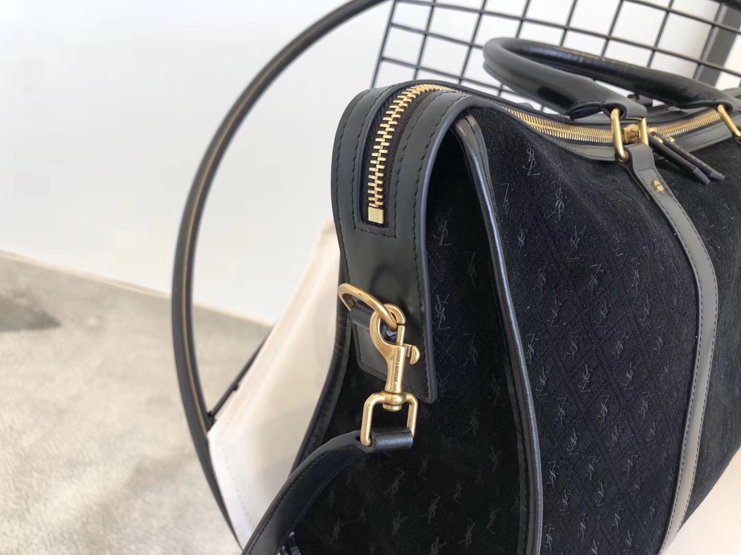 Sa**t Lau*nt monogram all over medium duffle bag in suede