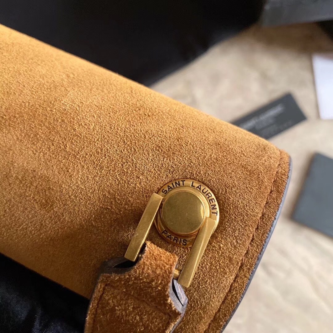 Sa**t Lau*nt carre satchel bag in brown suede leather