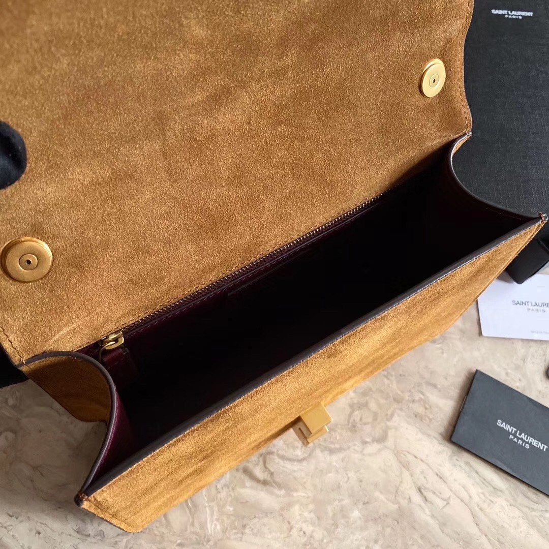 Sa**t Lau*nt carre satchel bag in brown suede leather