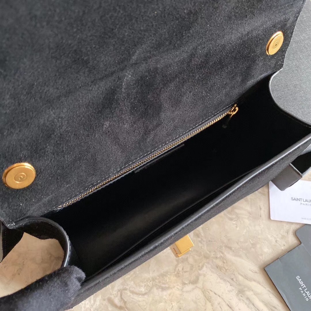 Sa**t Lau*nt carre satchel bag in black suede leather