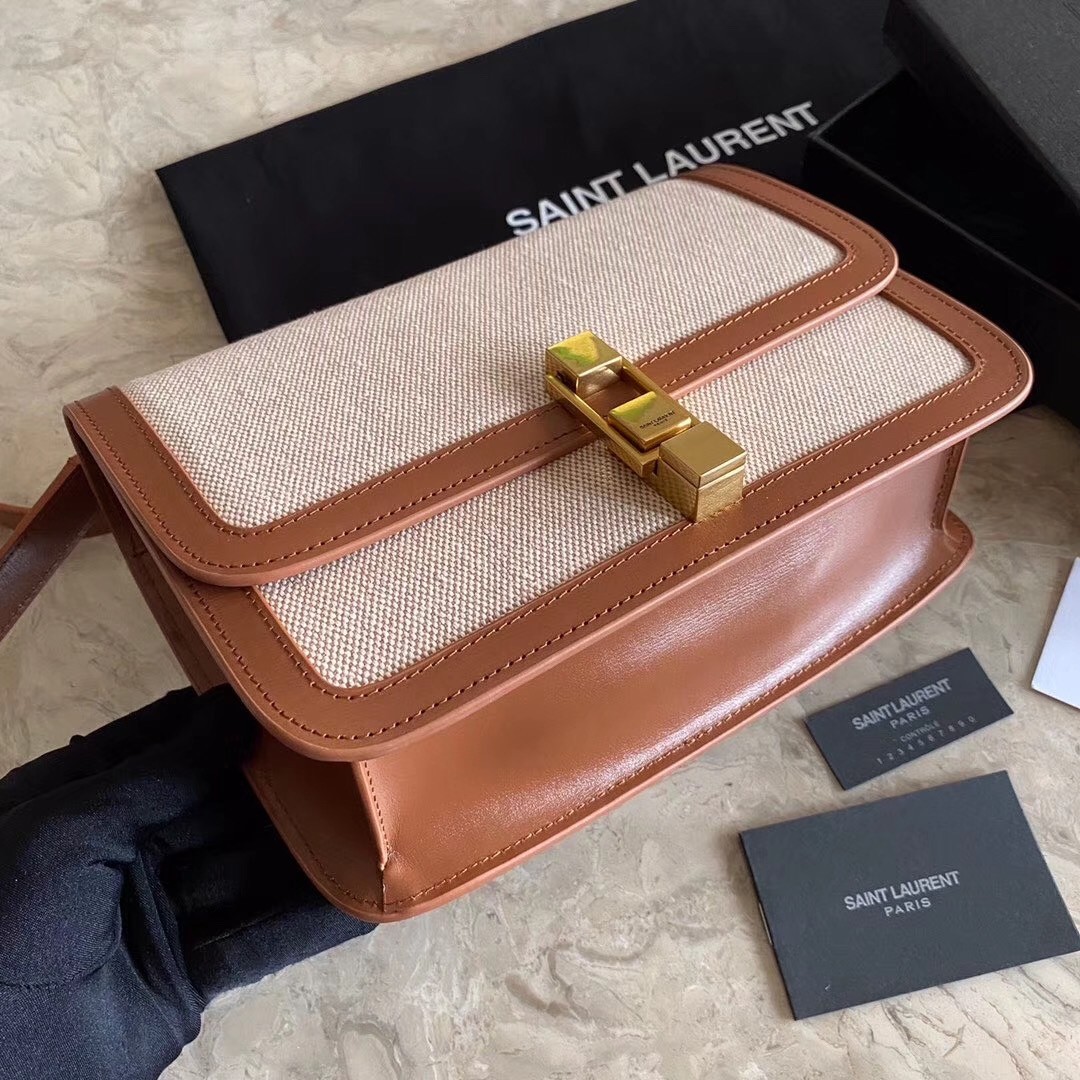 Sa**t Lau*nt carre satchel bag in beige canvas