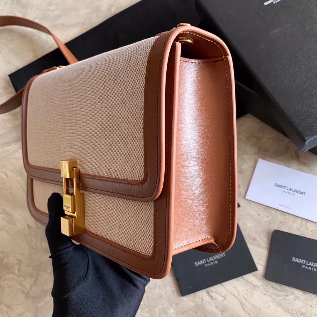 Sa**t Lau*nt carre satchel bag in beige canvas