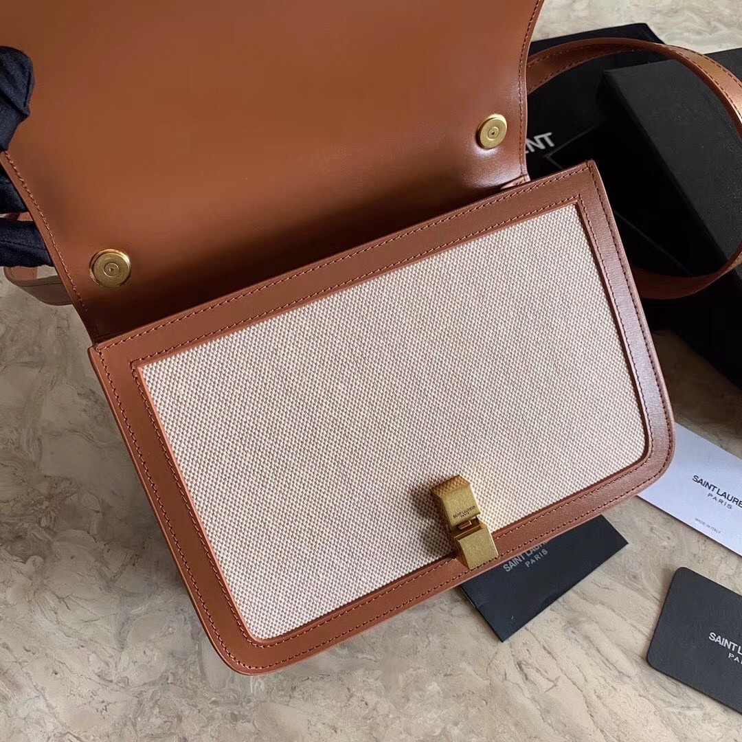 Sa**t Lau*nt carre satchel bag in beige canvas