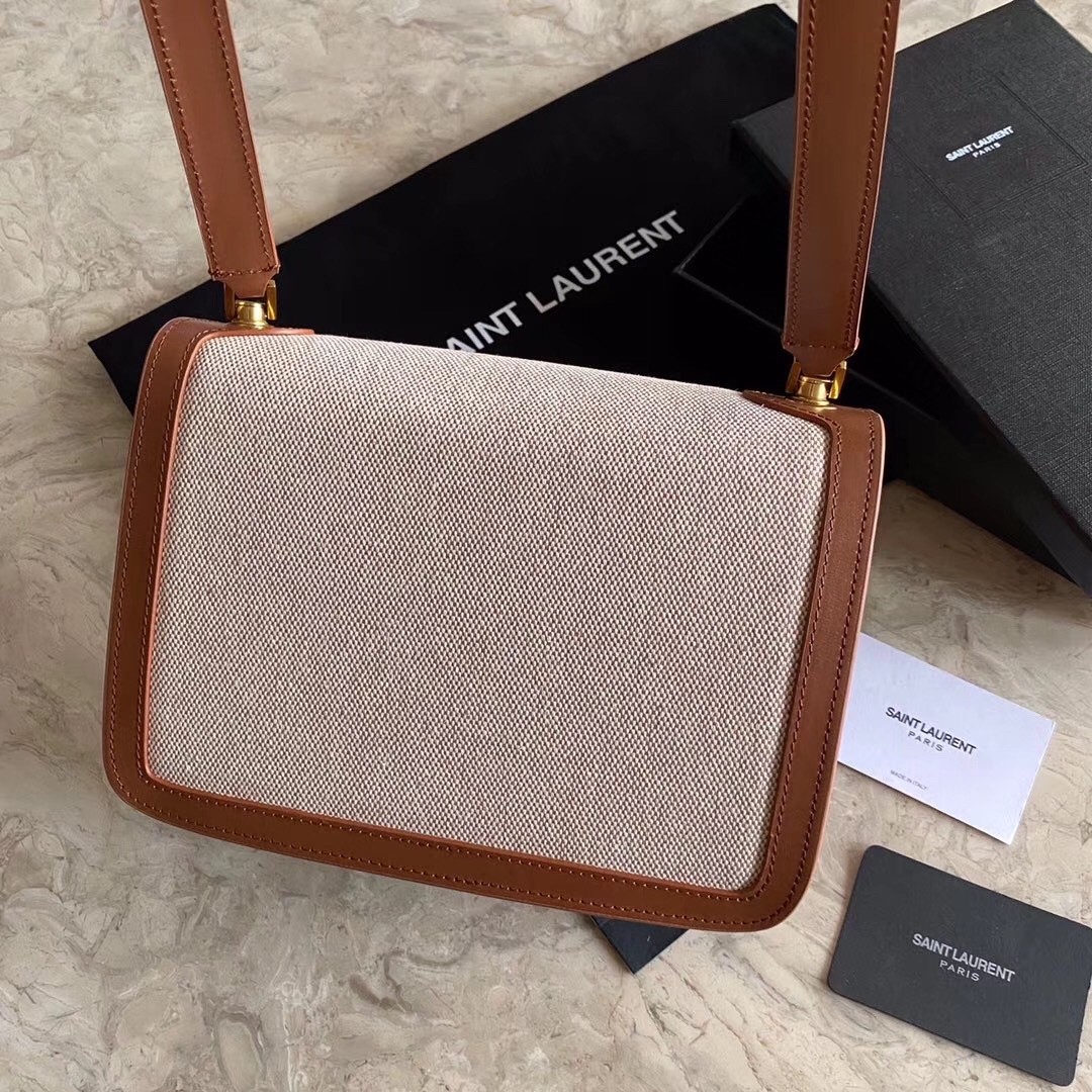 Sa**t Lau*nt carre satchel bag in beige canvas