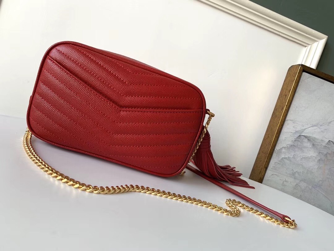 Sa**t Lau*nt lou mini bag in red grained leather