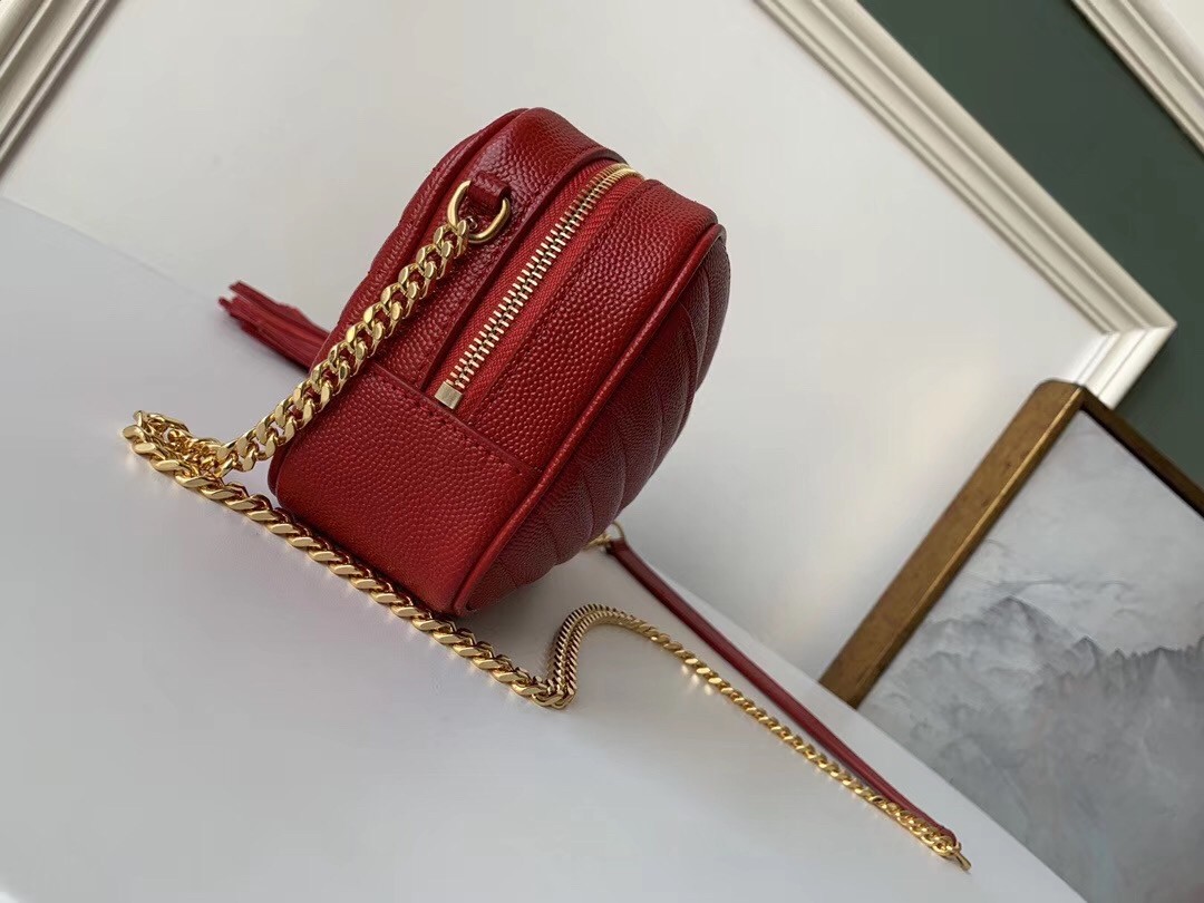Sa**t Lau*nt lou mini bag in red grained leather