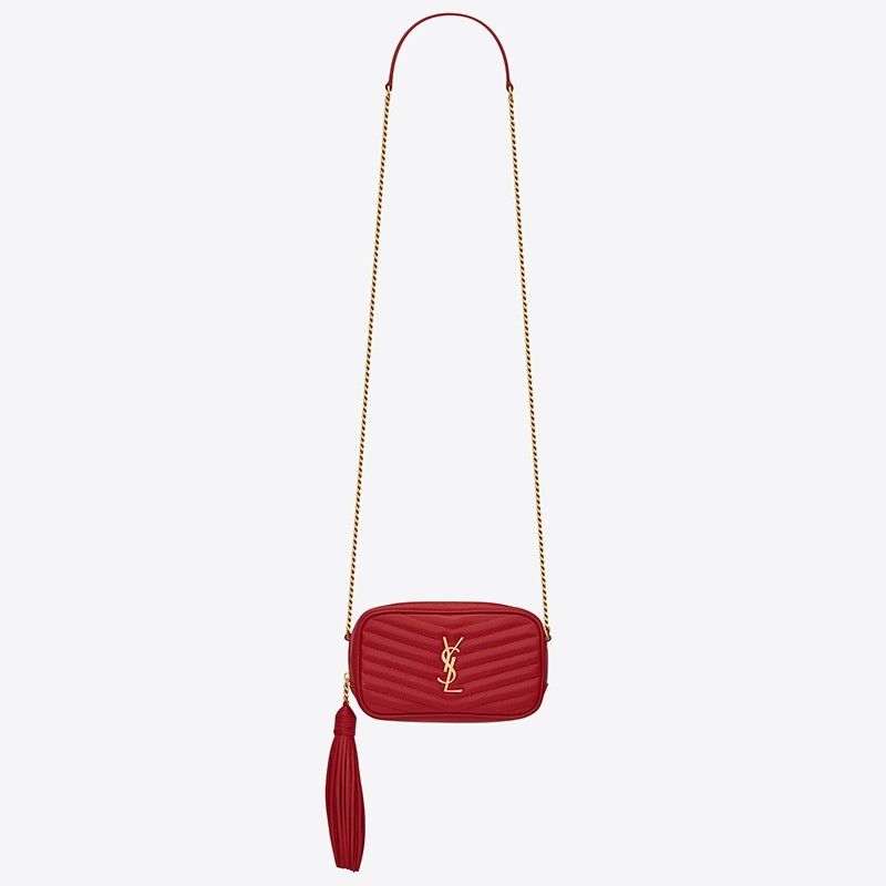 Sa**t Lau*nt lou mini bag in red grained leather