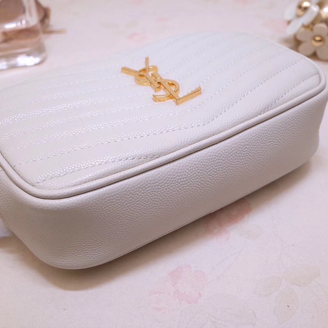Sa**t Lau*nt lou mini bag in white grained leather