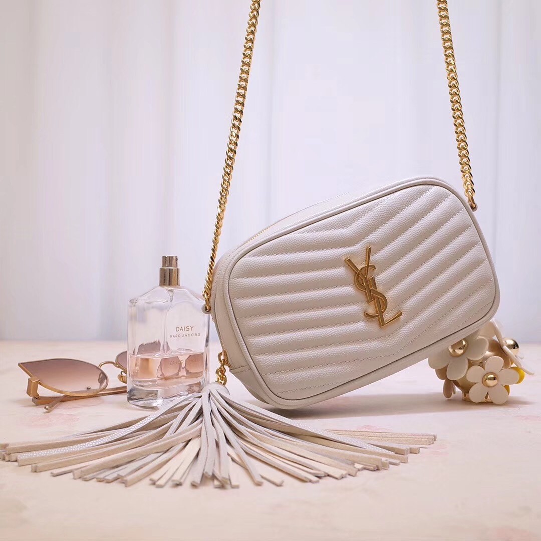 Sa**t Lau*nt lou mini bag in white grained leather