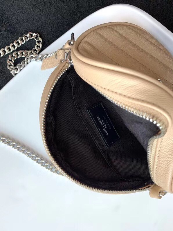 Sa**t Lau*nt vinyle round camera bag in beige grained leather